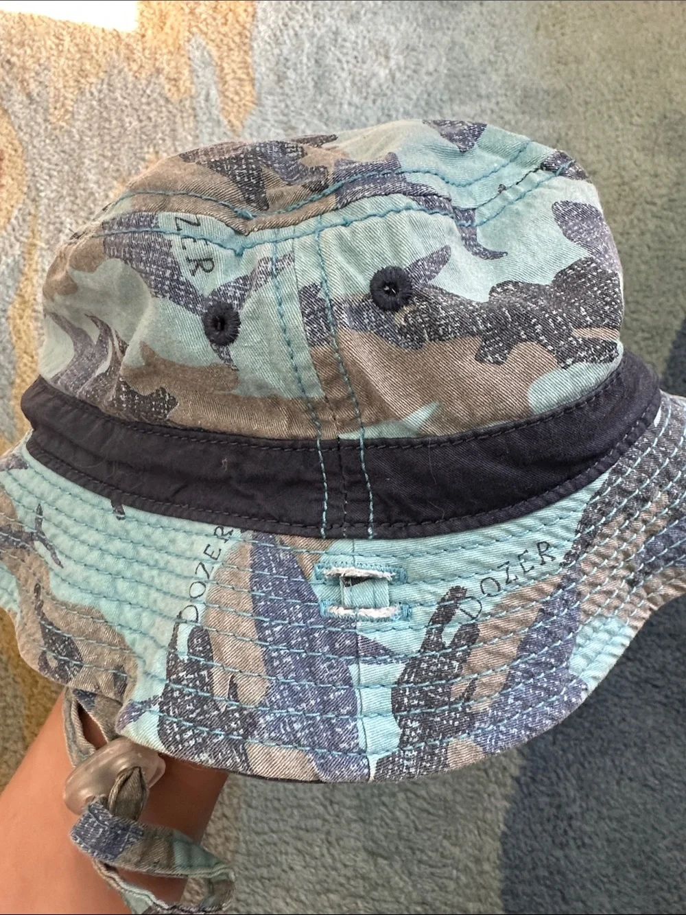 Kids Shark Bucket Hat with Chin Strap - Blue/Green